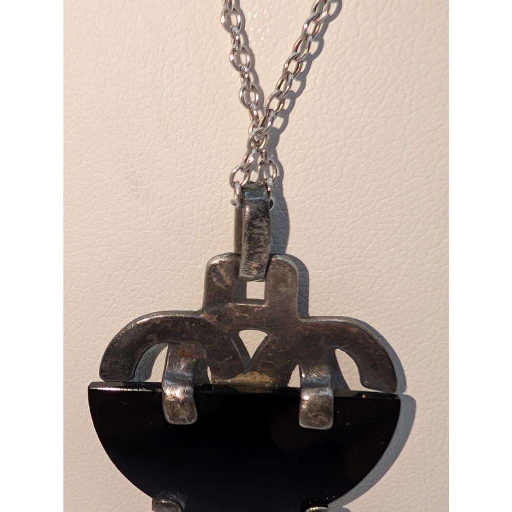Vintage/Antique Art Deco Sterling Silver Onyx Marcasite Pendant 24.5" Necklace - Picture 5 of 7